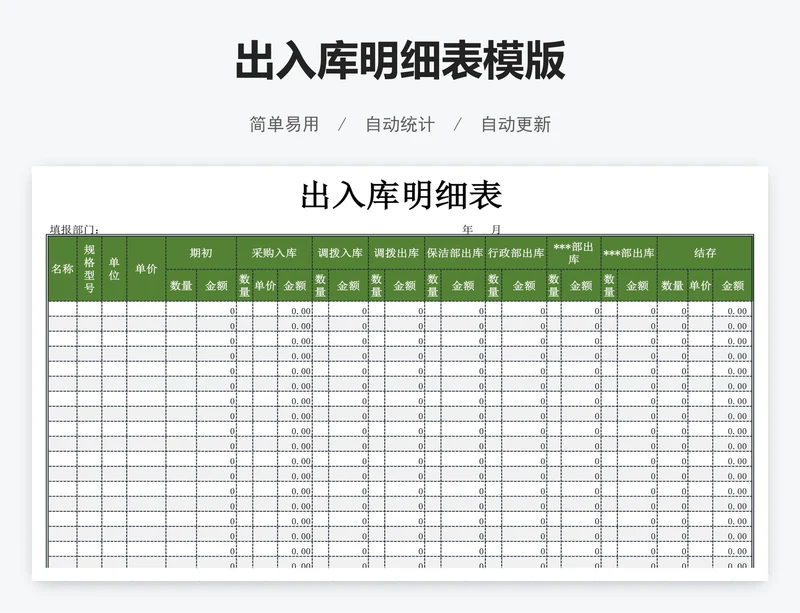 出入库明细表模版