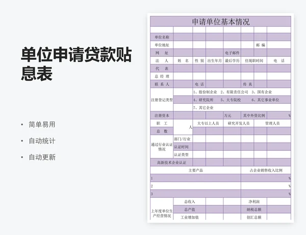 单位申请贷款贴息表