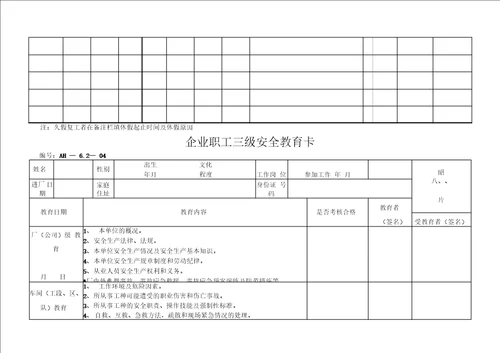 安全培训记录表格模版