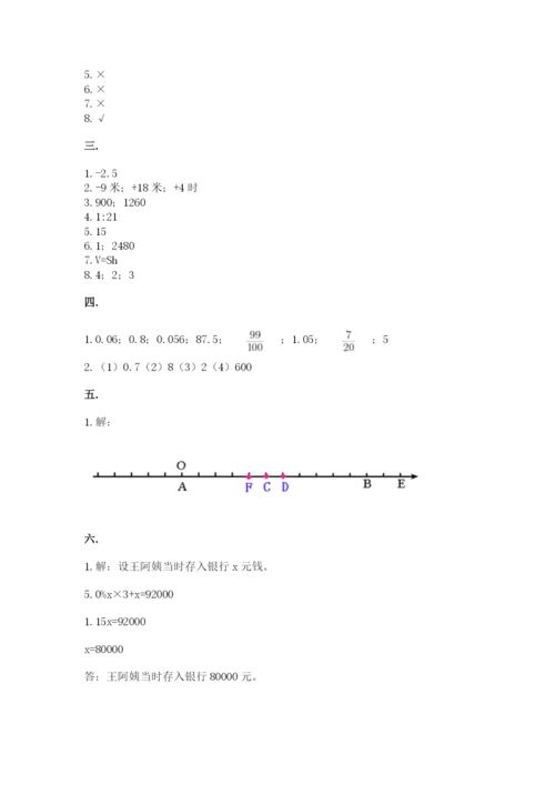 河南省平顶山市六年级下册数学期末考试试卷及参考答案（满分必刷）.docx