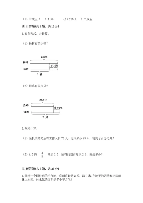 苏教版六年级下册数学期中测试卷含答案新