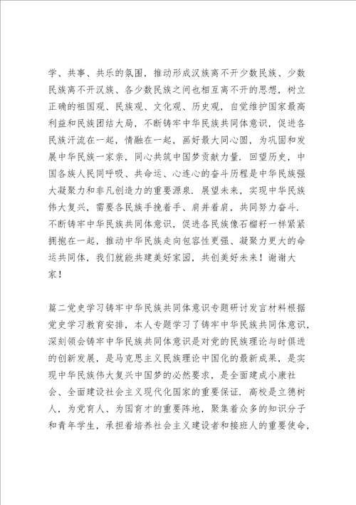 党史学习铸牢中华民族共同体意识专题研讨发言材料六篇