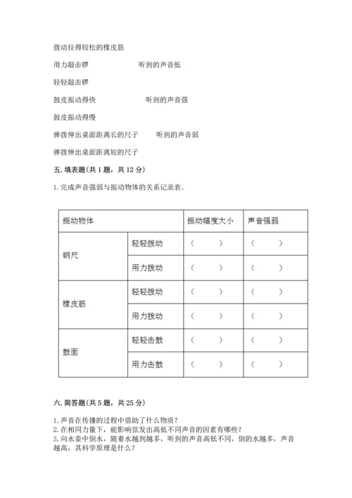 教科版科学四年级上册第一单元《声音》测试卷附答案（考试直接用）.docx