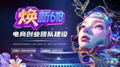 紫色赛博朋克风618电商创业团队建设PPT模板