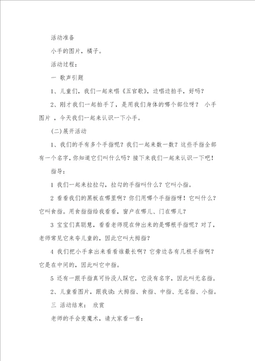 中班语言活动教案：我的小手教案附教学反思