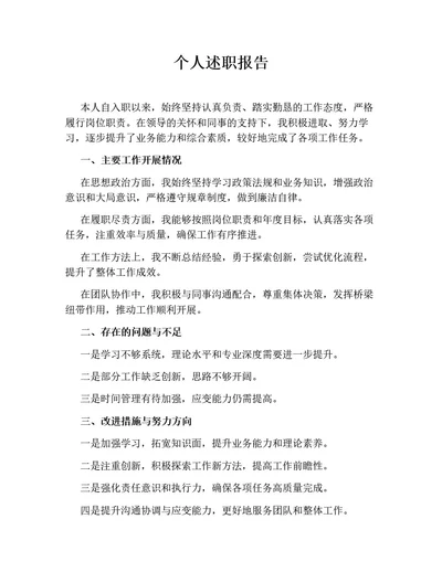 个人述职报告（精简版）通用行业