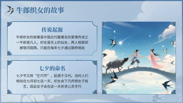 浅蓝色中国风七夕文化传承主题班会PPT模板