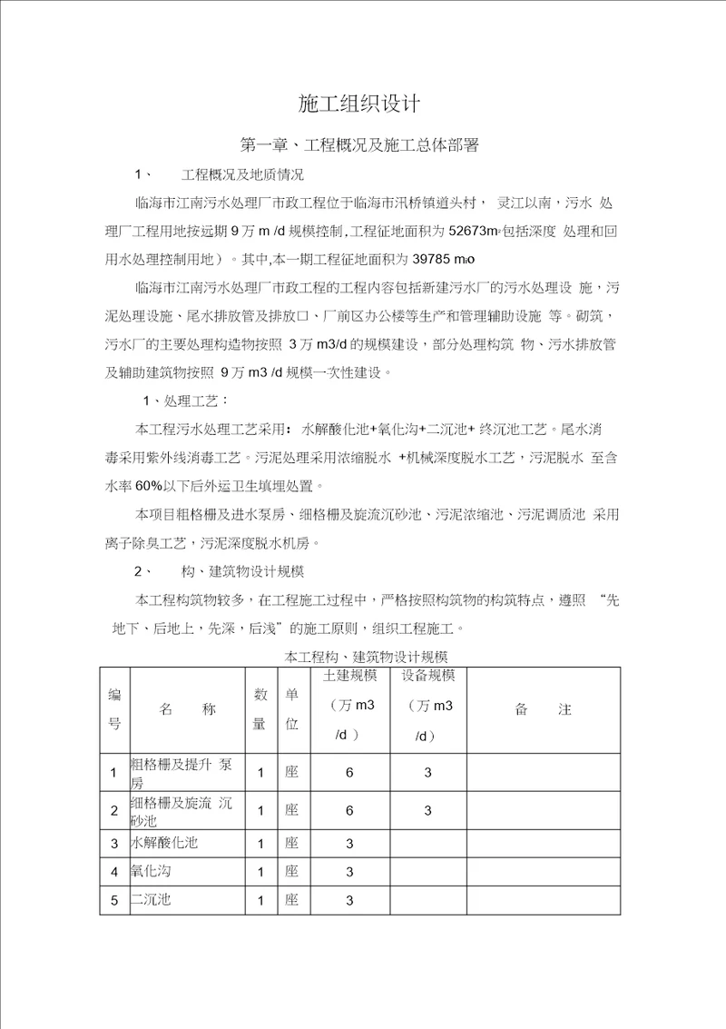 (完整版)污水处理厂施工组织设计