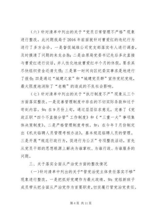 整改落实区委巡察组区建管局党组问题清单报告.docx