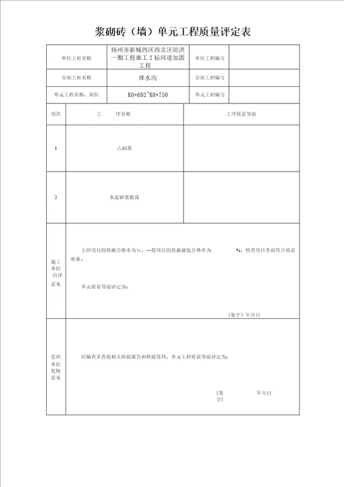 砖砌排水沟单元工程质量评定