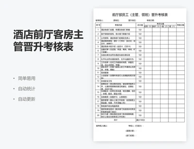 酒店前厅客房主管晋升考核表
