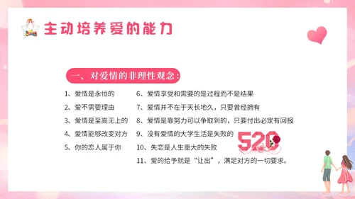 粉色梦幻插画大学生恋爱与性心理健康正确恋爱观PPT课件