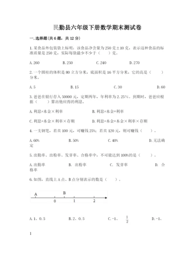 民勤县六年级下册数学期末测试卷word.docx