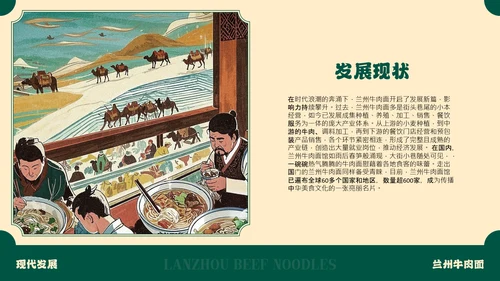 绿色插画中国美食兰州牛肉面介绍PPT模板