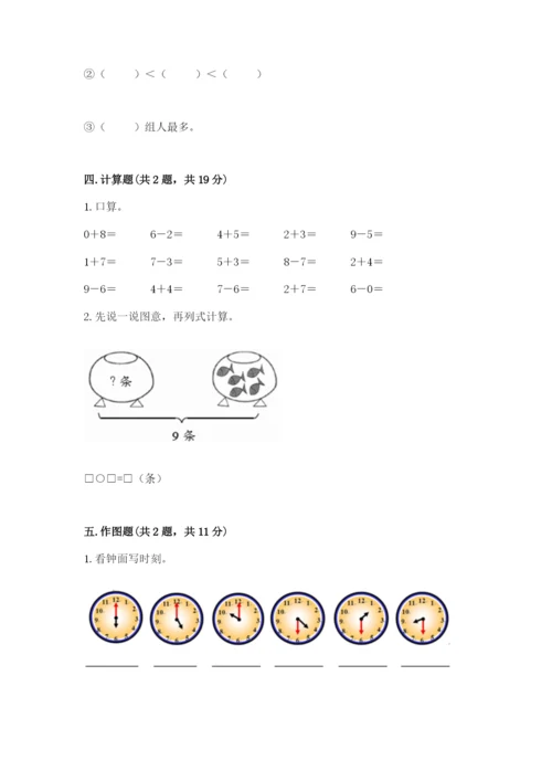 人教版一年级上册数学期末测试卷附答案（预热题）.docx