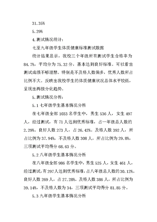 中学XX年学生体质健康标准测试数据分析报告