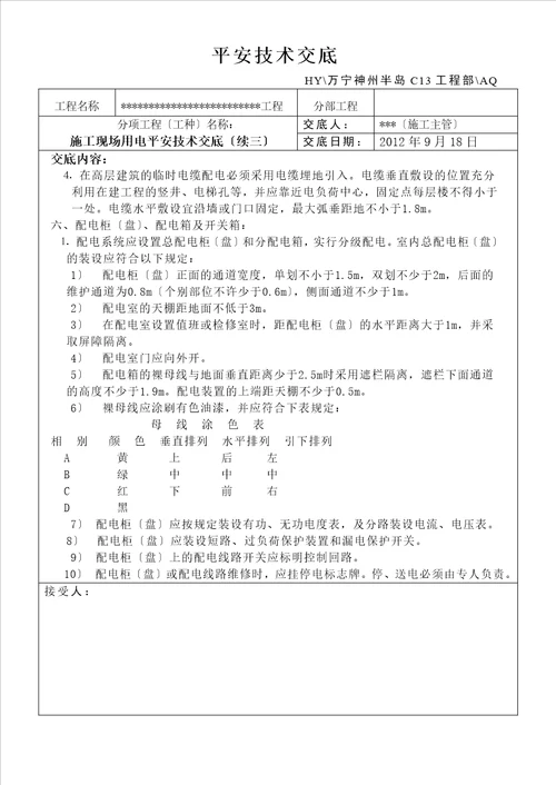 安全技术交底文件