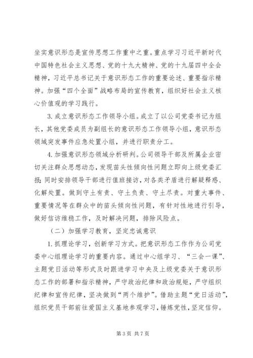 XX年公司意识形态责任制落实情况汇报材料.docx