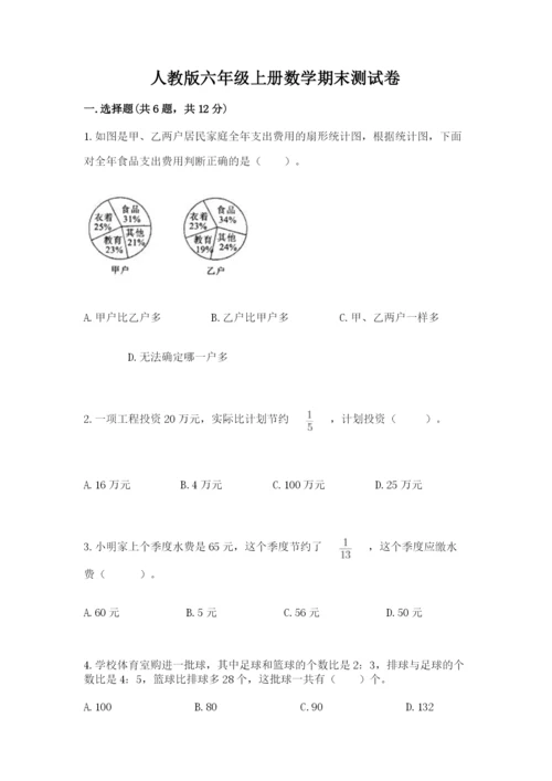 人教版六年级上册数学期末测试卷附参考答案（精练）.docx