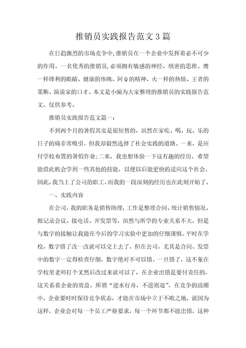 推销员实践报告范文3篇