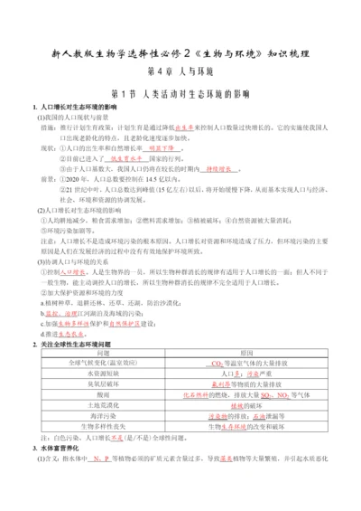 【必备知识】2022年高中生物 第4章 人与环境知识清单（背诵版）新人教版选择性必修2.docx