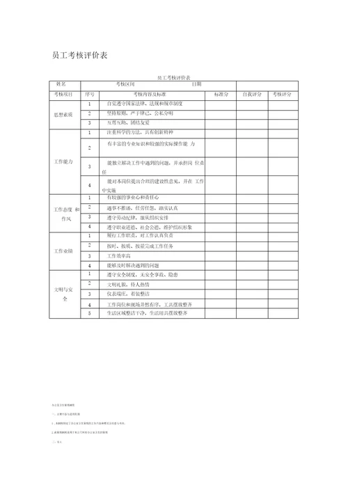 员工考核评价表