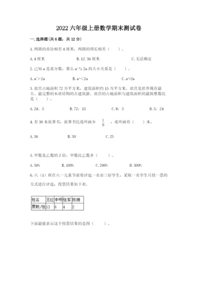 2022六年级上册数学期末测试卷（易错题）.docx