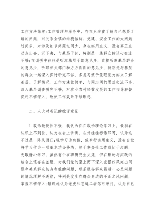 民主生活会对乡镇党委书记的批评意见.docx