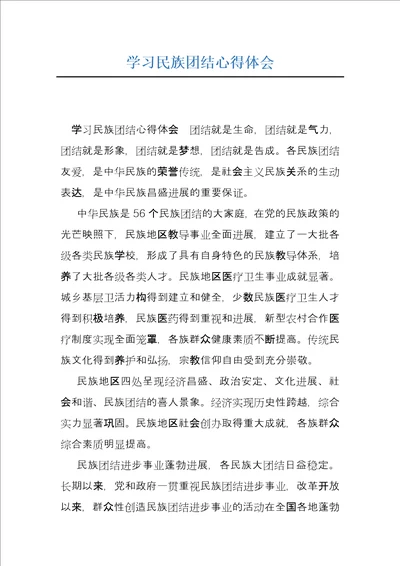 学习民族团结心得体会