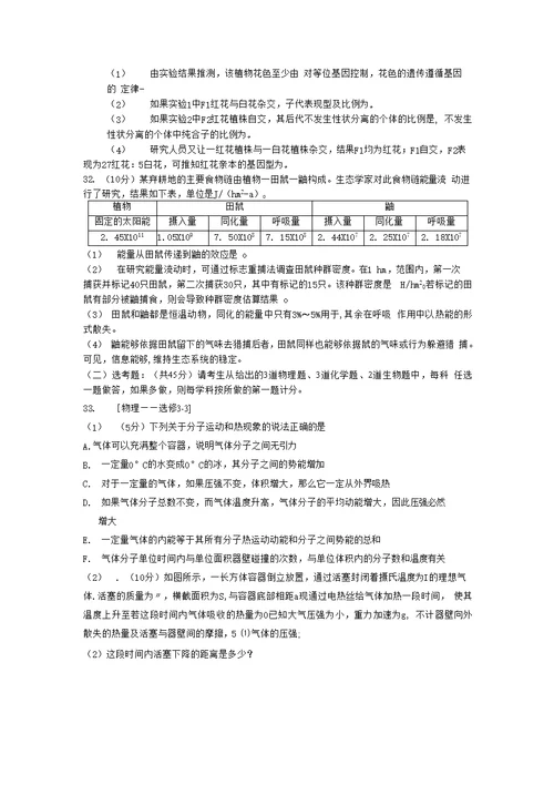 高考理综模拟试题试卷4