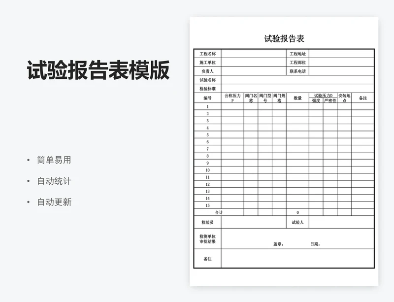 试验报告表模版