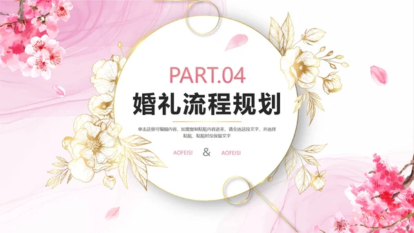 清新梦幻粉色花卉浪漫宴会西式婚礼策划PPT模板