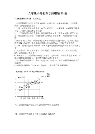 六年级小升初数学应用题50道精品（名校卷）