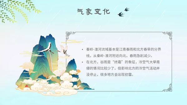 插画手绘国潮风景二十四节气谷雨主题PPT模板