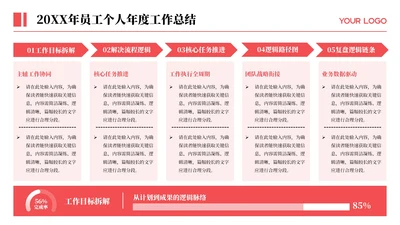 红色简约风5项列表PPT单页
