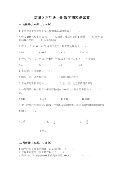 防城区六年级下册数学期末测试卷加精品答案.docx