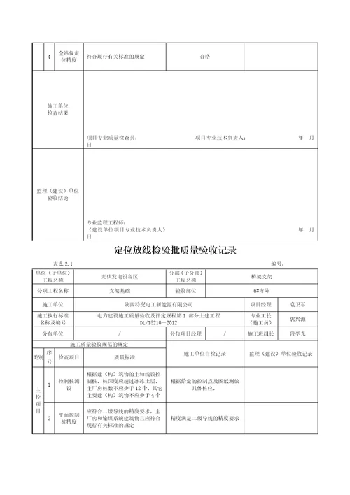 定位放线检验批质量验收记录