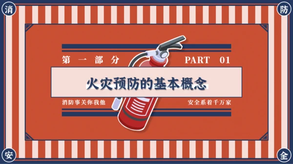 红蓝复古风消防安全主题班会PPT模板