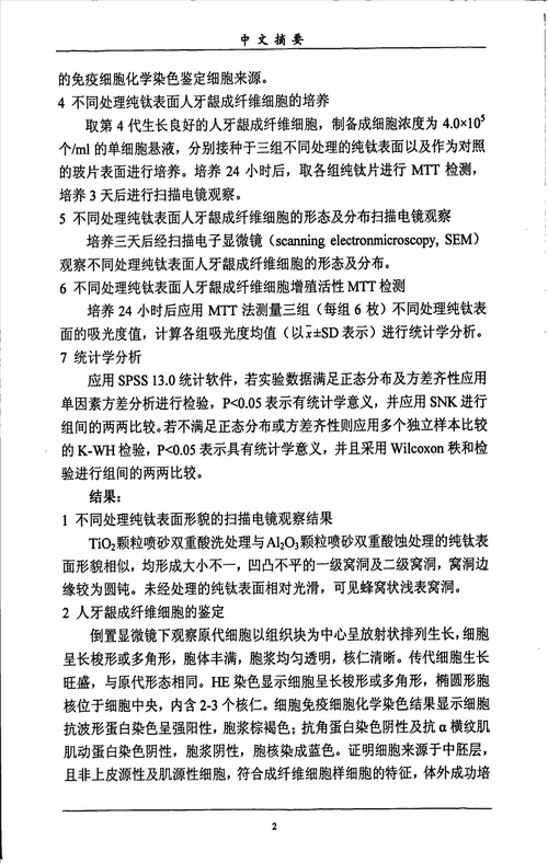 纯钛表面不同处理对人牙龈成纤维细胞增殖的影响口腔临床医学专业毕业论文