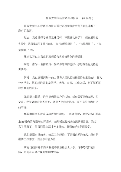 暑假大学市场营销实习报告(可编辑) 0