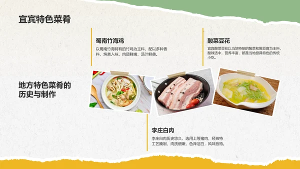 黄色摄影风宜宾美食与自然景观介绍PPT模板
