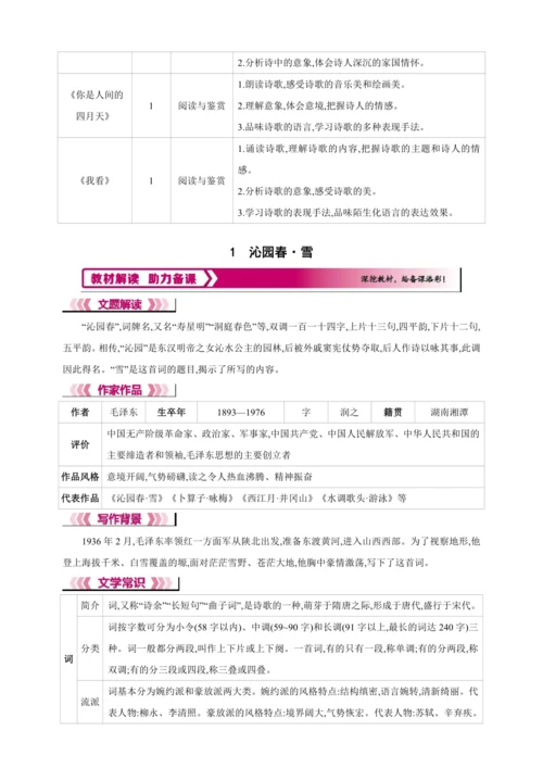 1 沁园春·雪【2024秋统编九上语文精彩课堂教案（单元概览+教材解读+课时设计）】