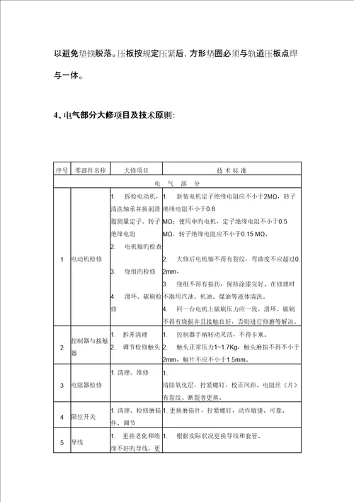 行车重点标准化大修专项项目