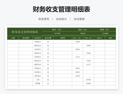 财务收支管理明细表