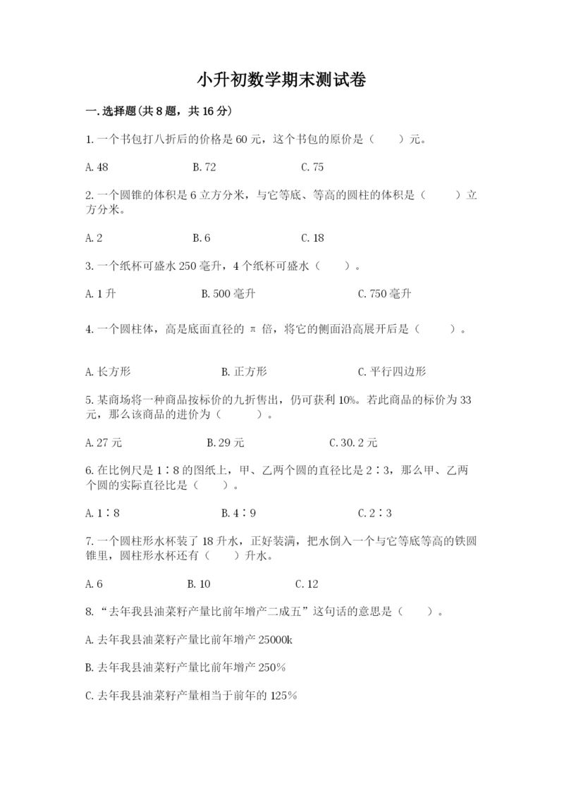 小升初数学期末测试卷（全优）.docx