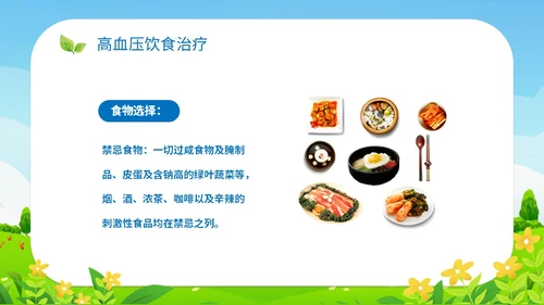 清新插画展板医疗社区高血压患者的饮食管理培训课件模板