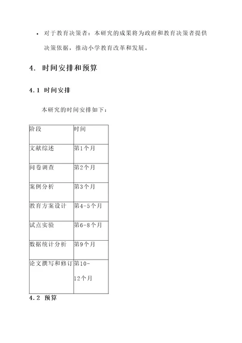 小学教育开题报告研究方案