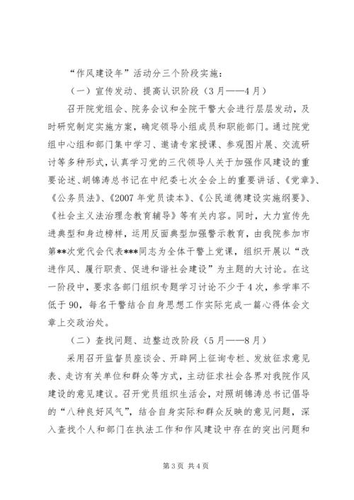 人民检察院关于开展作风建设年活动实施方案.docx