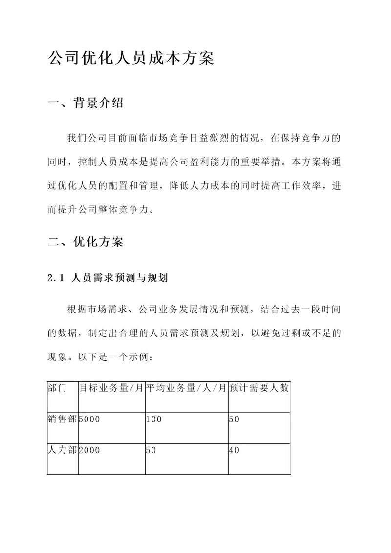 公司优化人员成本方案