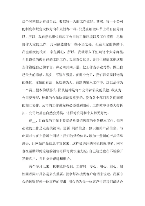 2022年两个月见习期工作总结2000字